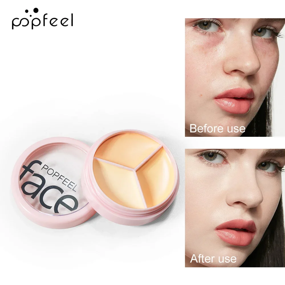 Best-Selling Popfeel Make Up 3Color Concealer Dark Circle Corrector Coverage Nose Contour Shading Cream Palette Face Base Beauty