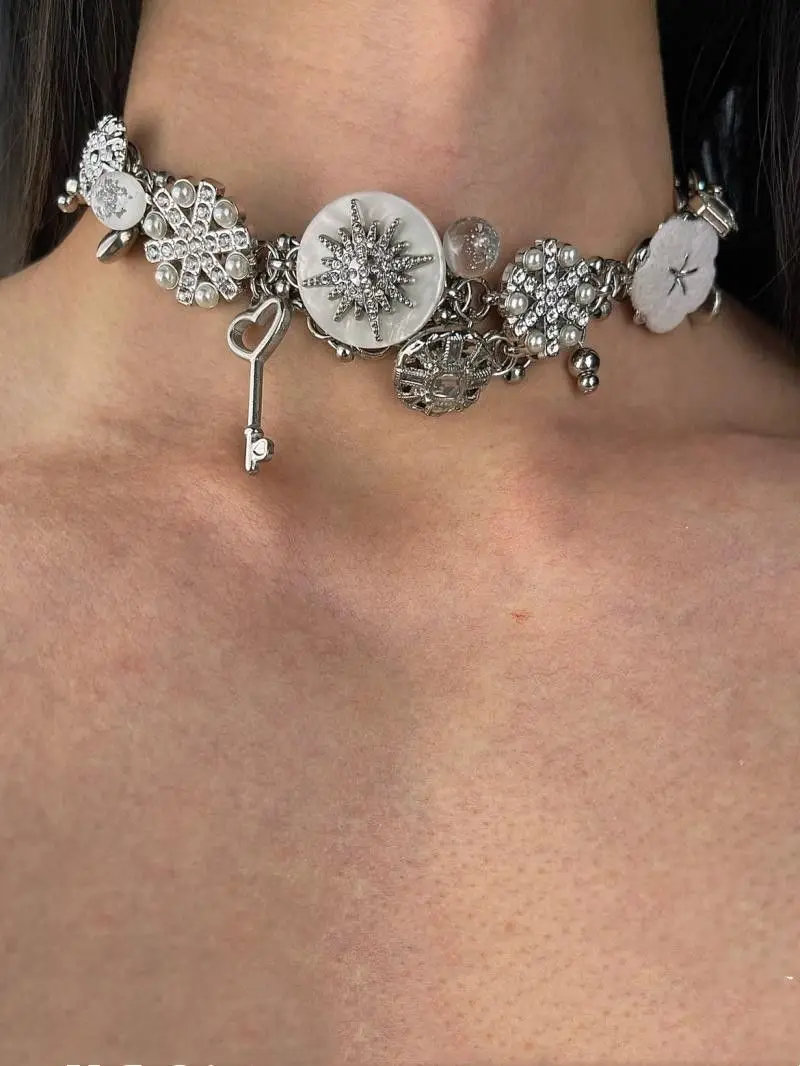 Snowflake Necklace Cyberpunk Coper Metal Pendants for Women Luxury Jewelry Party Gift