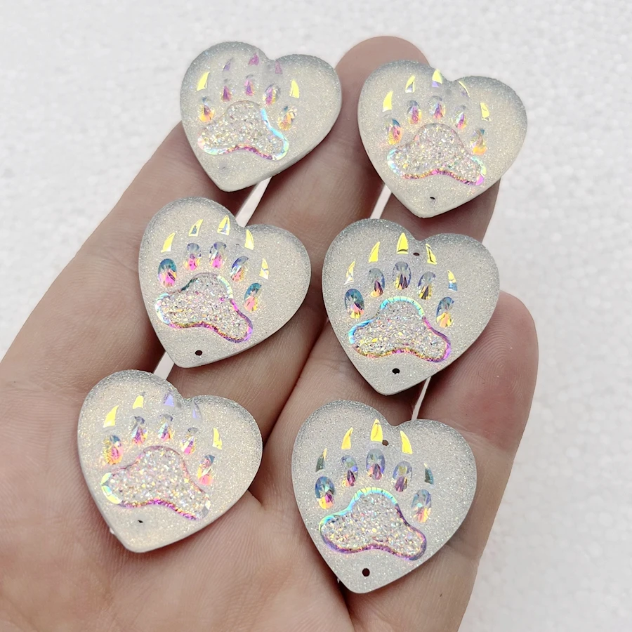 Shiny AB Color Bear Claw Heart Resin Sewing Rhinestone diy Jewelry Wedding scrapbook Aboriginal earring accessories 10pcs/lot