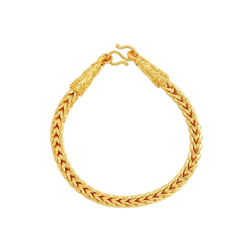 XP Jewelry --( 19 cm x 5 mm ) Loong Wave Bracelets For Men Women Fashion Jewelry Pure Gold Plated Nickel Free