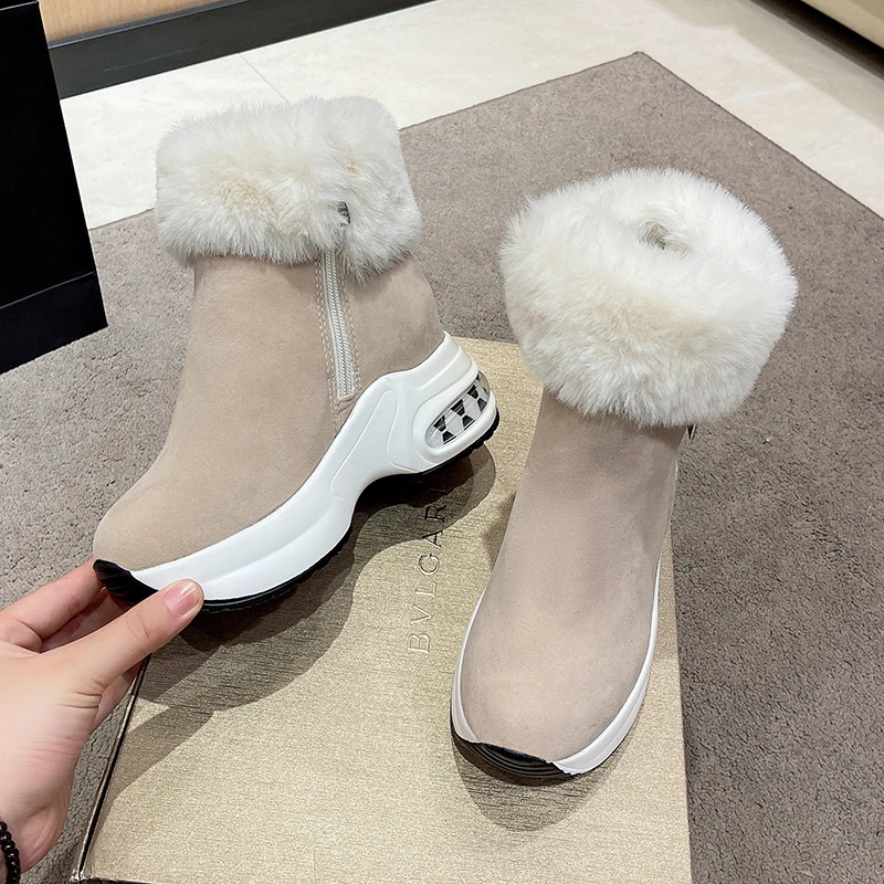 New Ankle Boot for Women Warm Plus Plush Winter Snow Boots Zipper Woman Shoe Internal Increasing Boots Botas Mujer