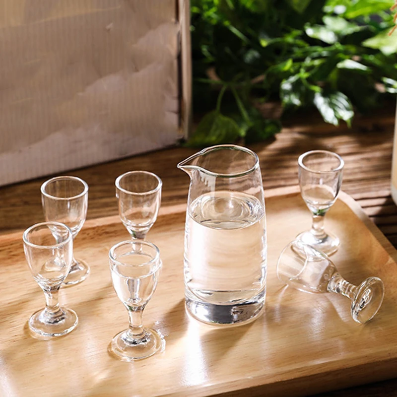 6pcs Wine Cups Set 10ml Shot Glass Transparent Drinkware Tall Foot Small Capacity Goblet Liquor Spirits Glasses Drinking Cups