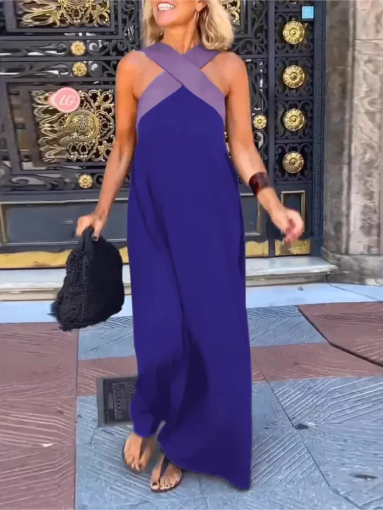 

Summer Fashion Dresses For Women Sleeveless Solid Color Square-neck Casual Simple Elegant Suspender Loose Long Dresses 2025 New