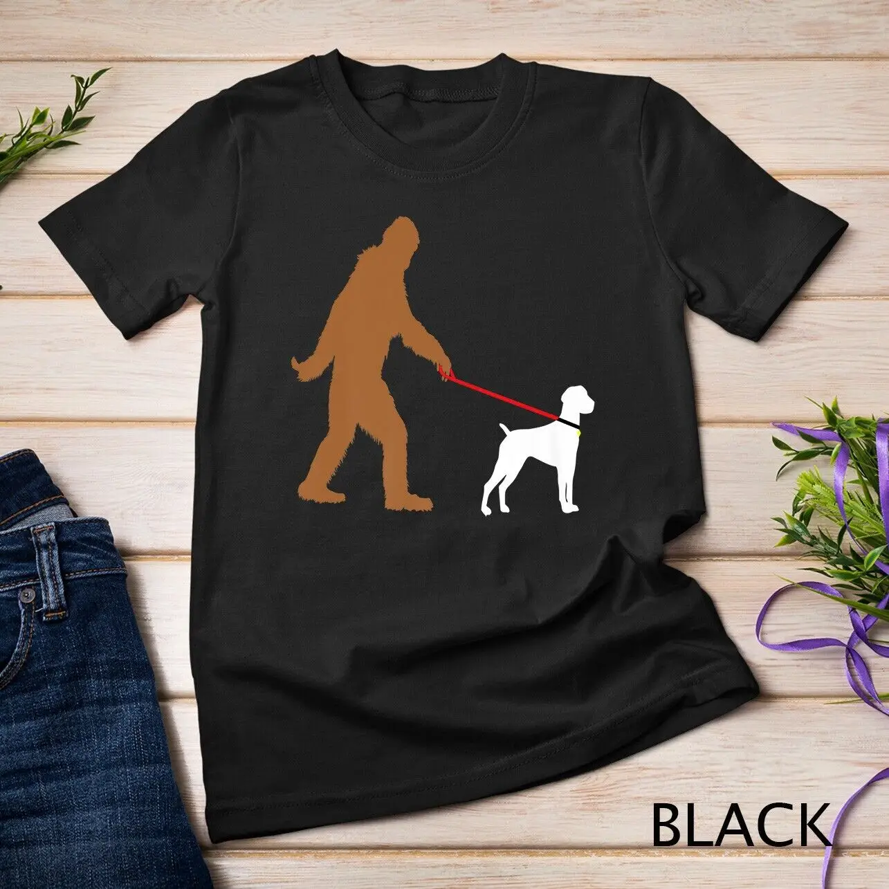 Bigfoot Walking German Shorthaired Pointer Dog Sasquatch Premium Unisex T-shirt