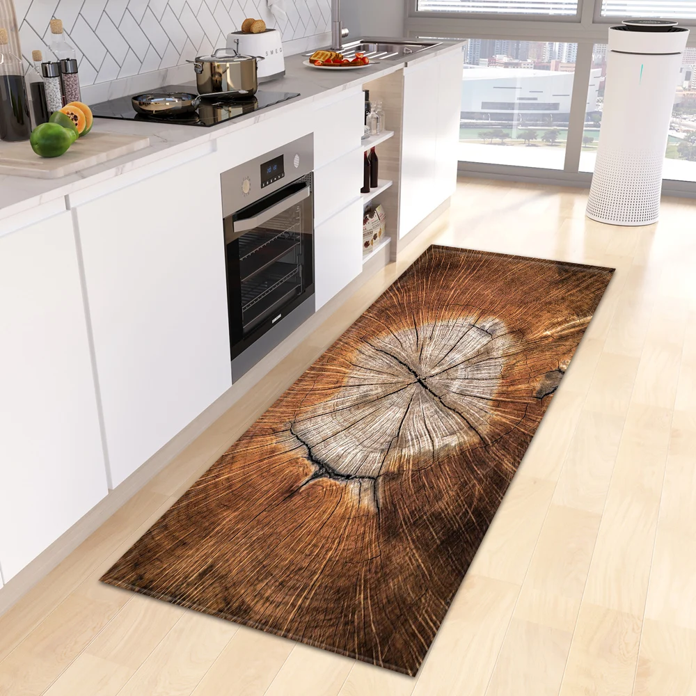 Wood Grain Kitchen Rug House Entrance Doormat Hallway Bedroom Floor Non-Slip Foot Carpet Living Room Bath Balcony Decoration Mat