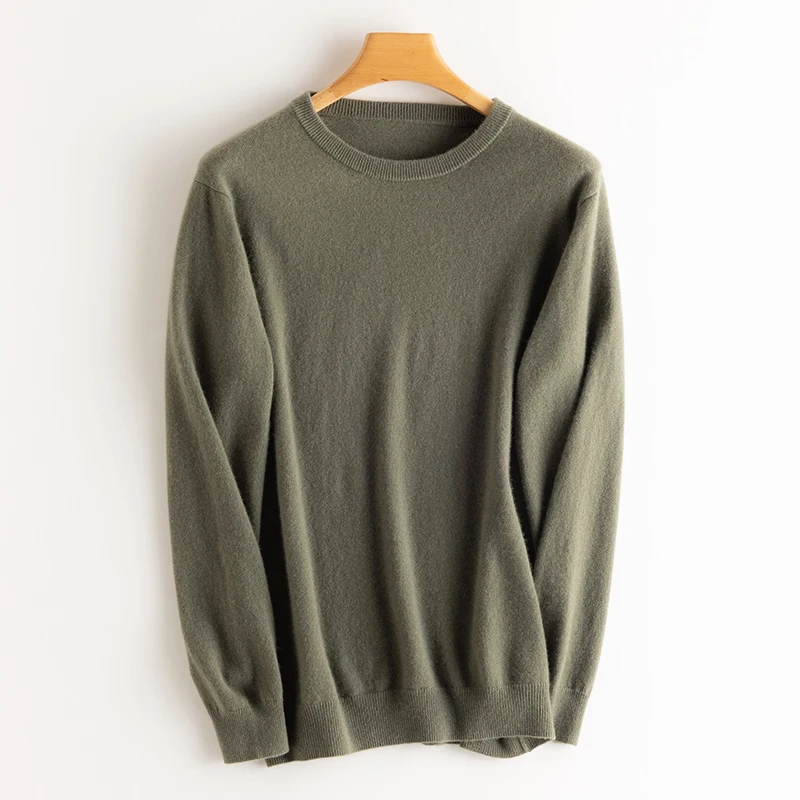 DjzDsm Men's Autumn/Winter New High end Knitted Top 100% Pure Cashmere Pullover O-Neck Long Sleeve Solid Color Business Sweater