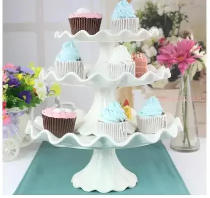 European Ceramic Wave-shaped Dessert Pastry Tray High-foot Cake Stand Porcelain Household Fruit Dessert Tray Home Decoration New