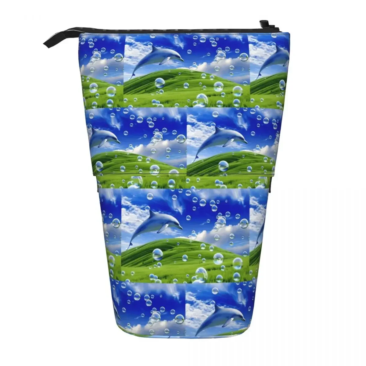 Frutiger AeroDolphin Aesthetic Meadow With BubblesAnd MountainsAnd Sky Reversible PencilCasePencil Pouch Storage Pencil Bag for