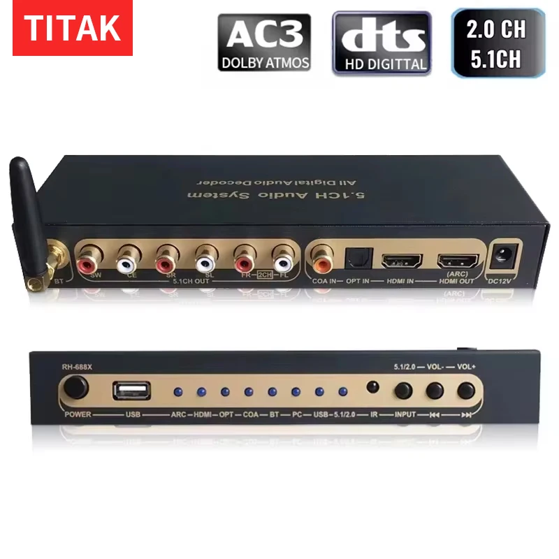 

HDMI-совместимый аудио экстрактор DTS Dolby цифровой аудио 5,1 декодеркоаксиальный SPDIF PC USB Bluetooth5.0 Входная дуга для домашнего кинотеатра