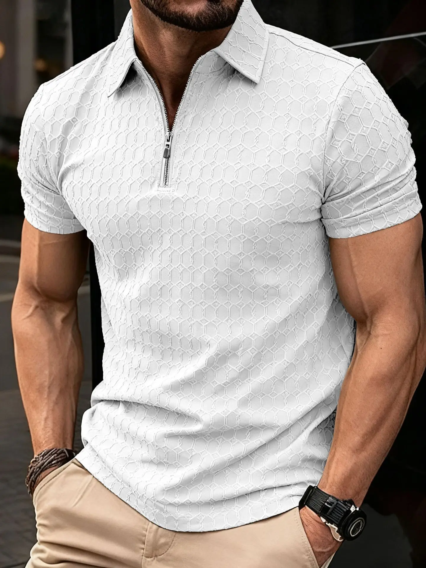 

Men's casual sport Polo shirt - Summer fashionable button-up collar patterned short-sleeved breathable top