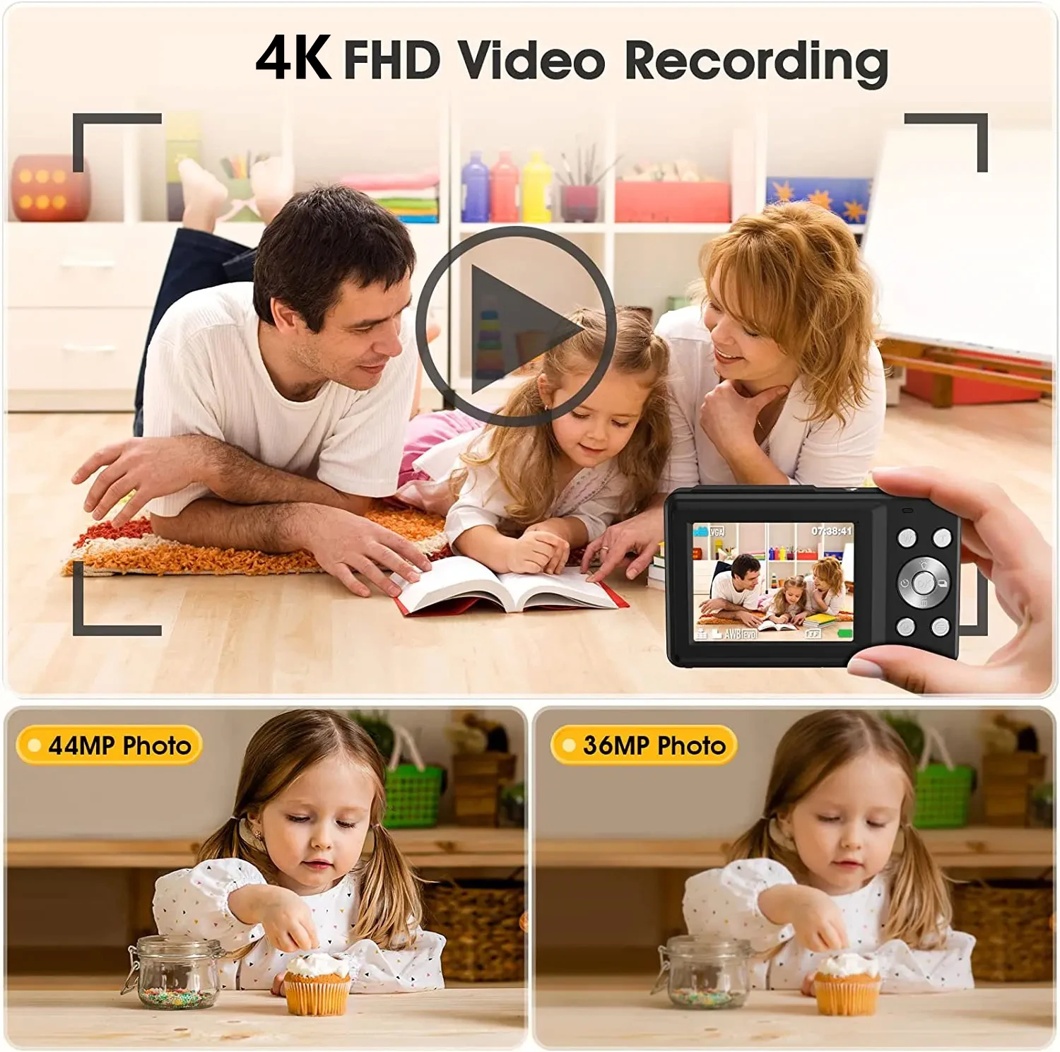 FHD 4K Digital Camera for Kids Video Camera with 32GB SD Card 16X Digital Zoom Compact Point and Shoot Camera for Students