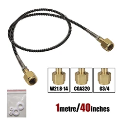 CO2 Filling Adapter Fill Refill Station Charging Adapter with 40inches/1metre Spring Cover Hose W21.8, CGA320, G3/4 Connector