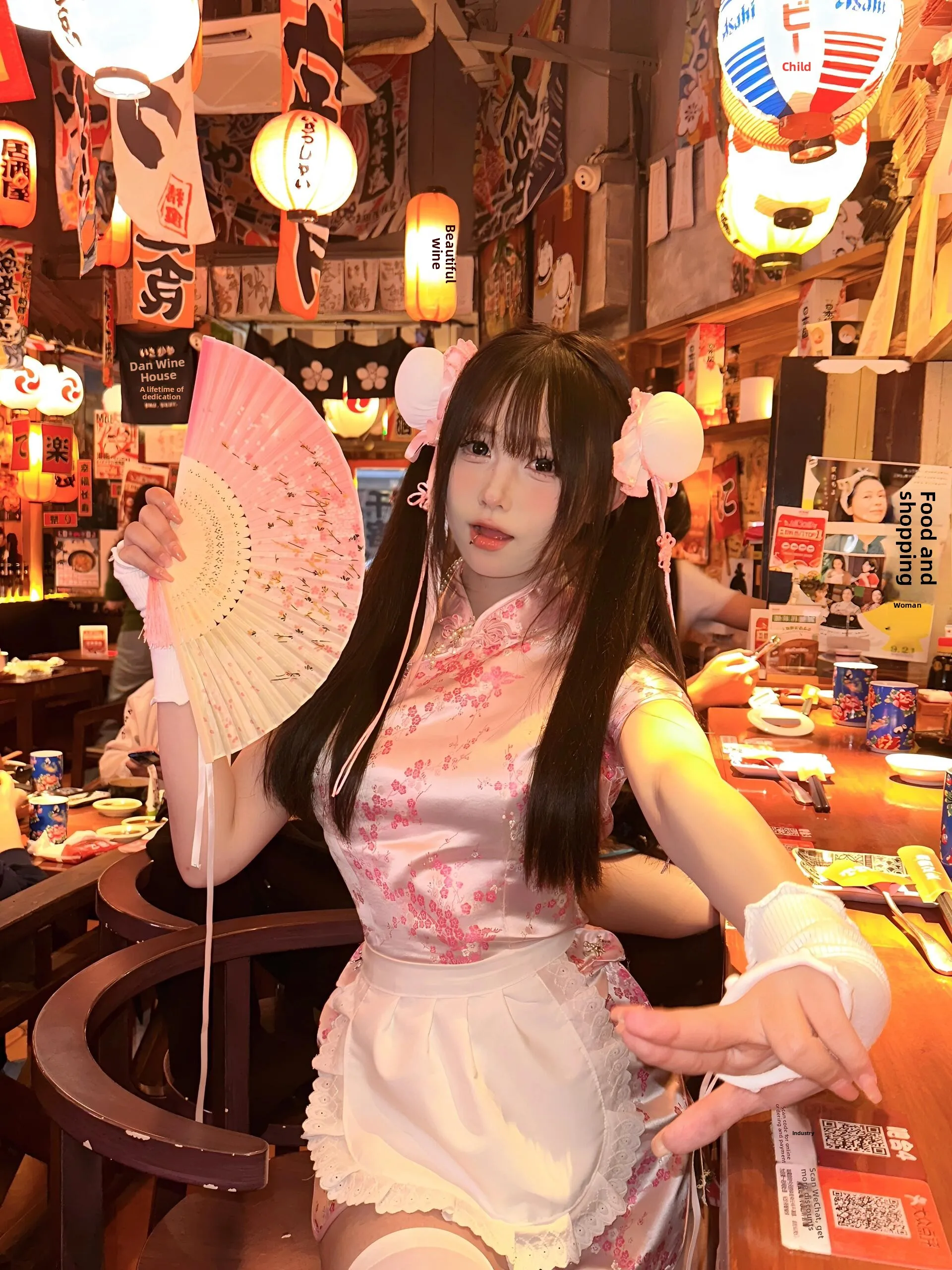 

New Chinese Style Dress Halloween Christmas Cosplay Uniform Short round Collar Low Slit Short Sleeve Wome...