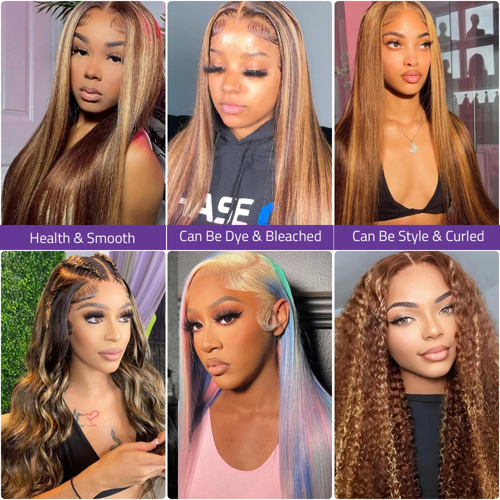 13x6 HDハイライトウィッグ カラーレースフロント 人毛ウィッグ 100% 女性用 生え際処理済み ハニーブロンド 13x4 ストレートレースフロントウィッグ