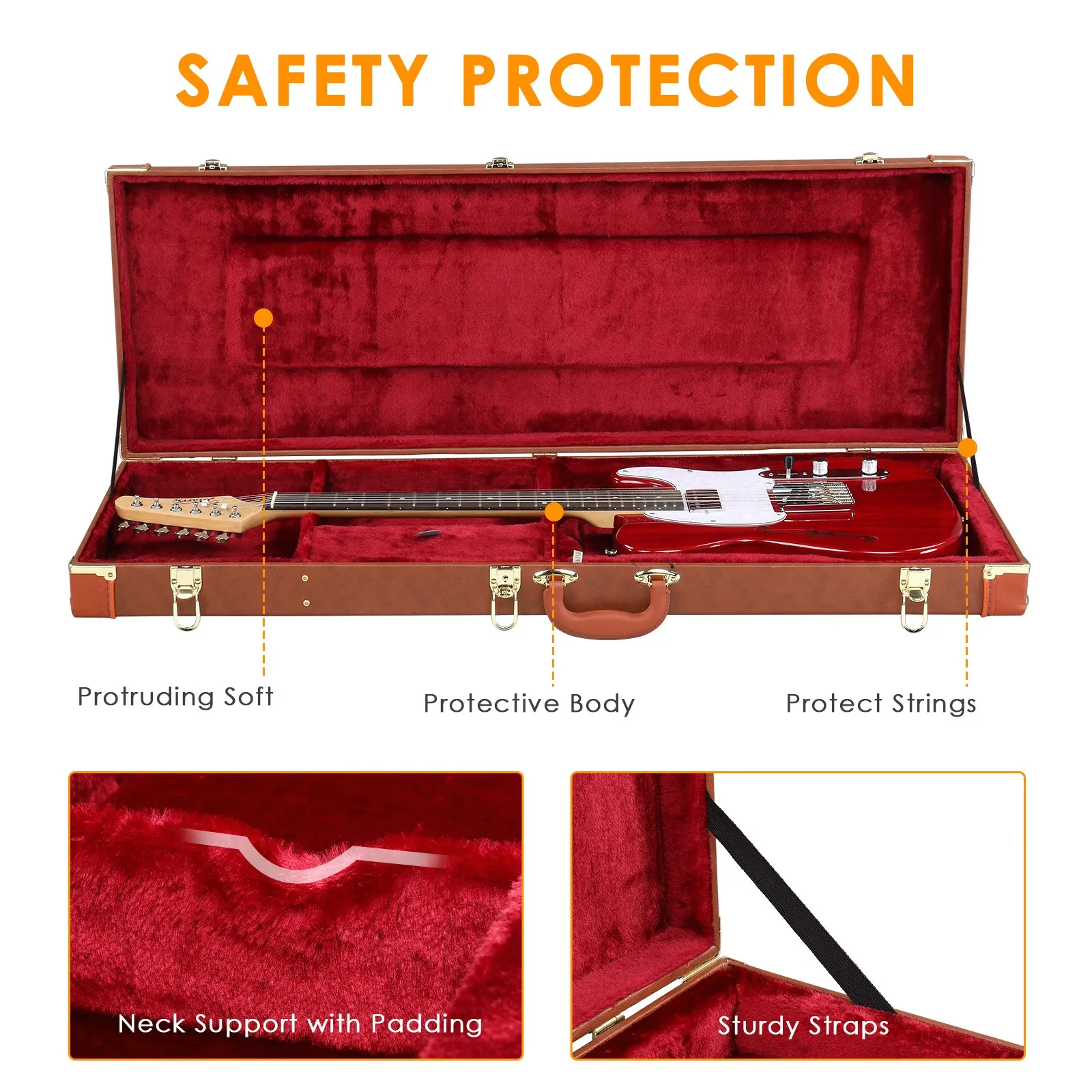 

39-дюймовый портативный плюшевый чехол для электрогитары ST высокого класса, плоский, жесткий футляр