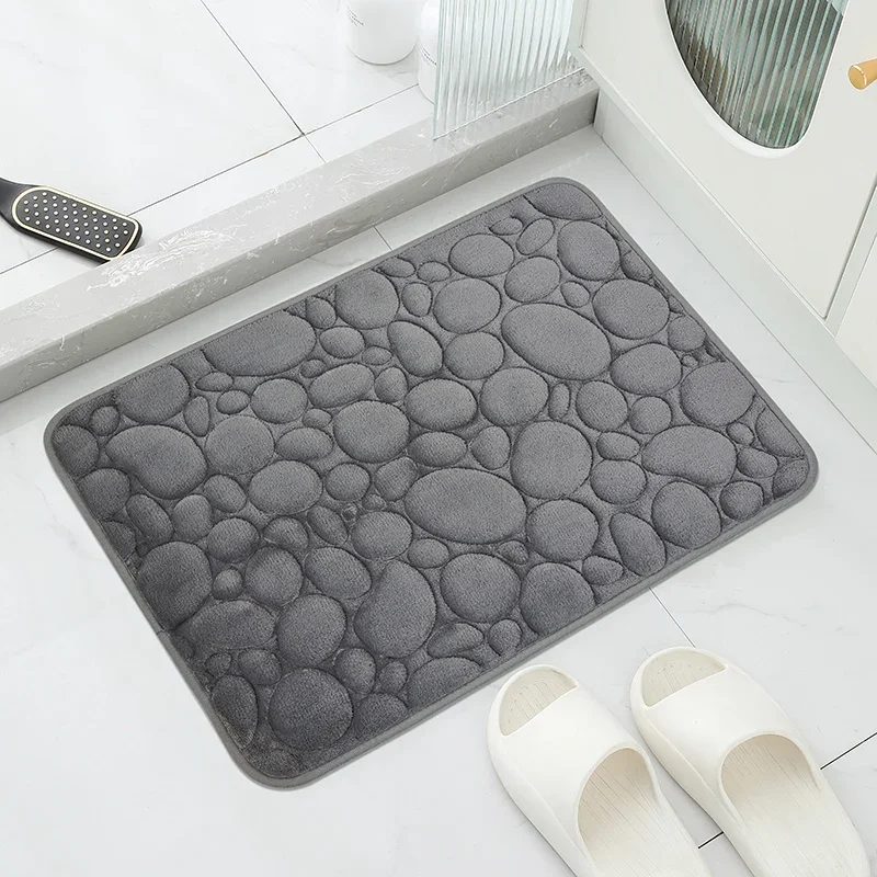 3D Non Slip Bathroom Mat Cobblestone Embossed Bath Mats Absorbent Doormat Carpet Door Floor Mats Machine Washable Quick Drying