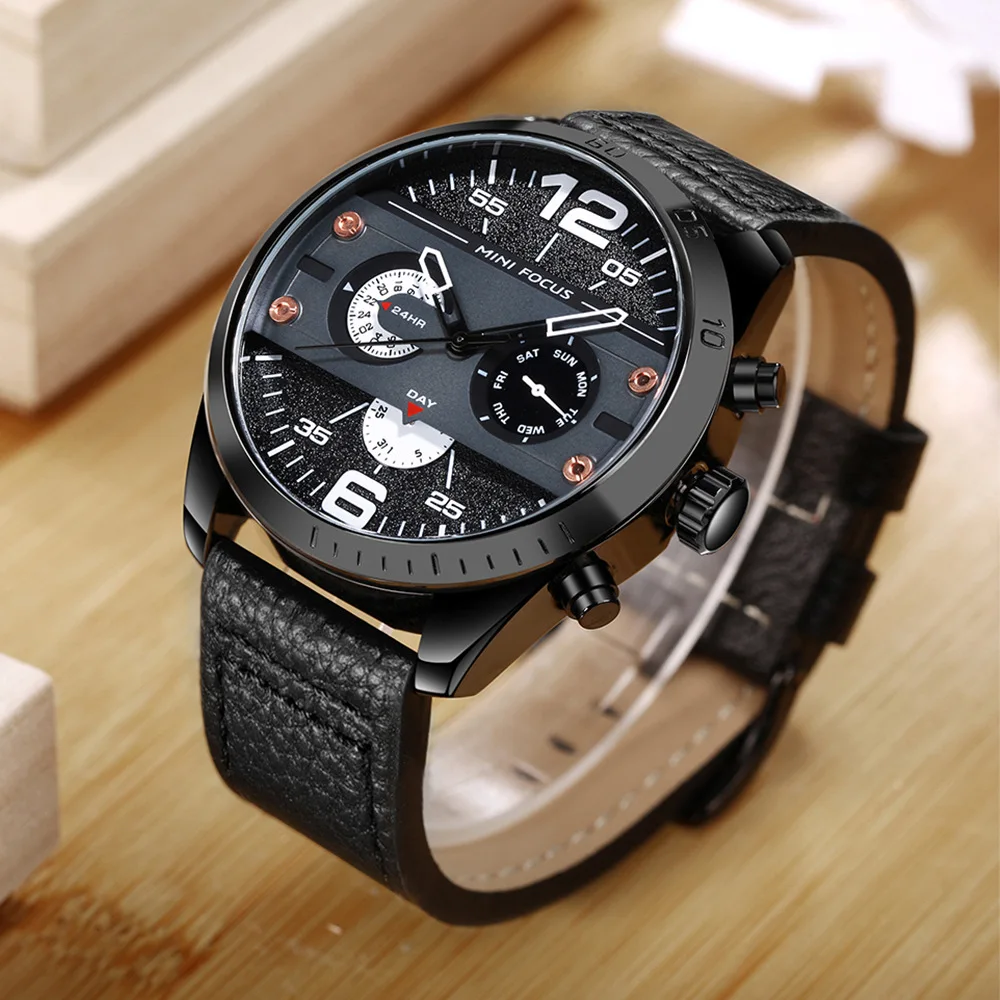MINI FOCUS 0068 موضة ساعة كوارتز رجالية عادية فاخرة عرض التاريخ التقويم حزام من الجلد الأعمال مقاوم للماء الساعات reloj