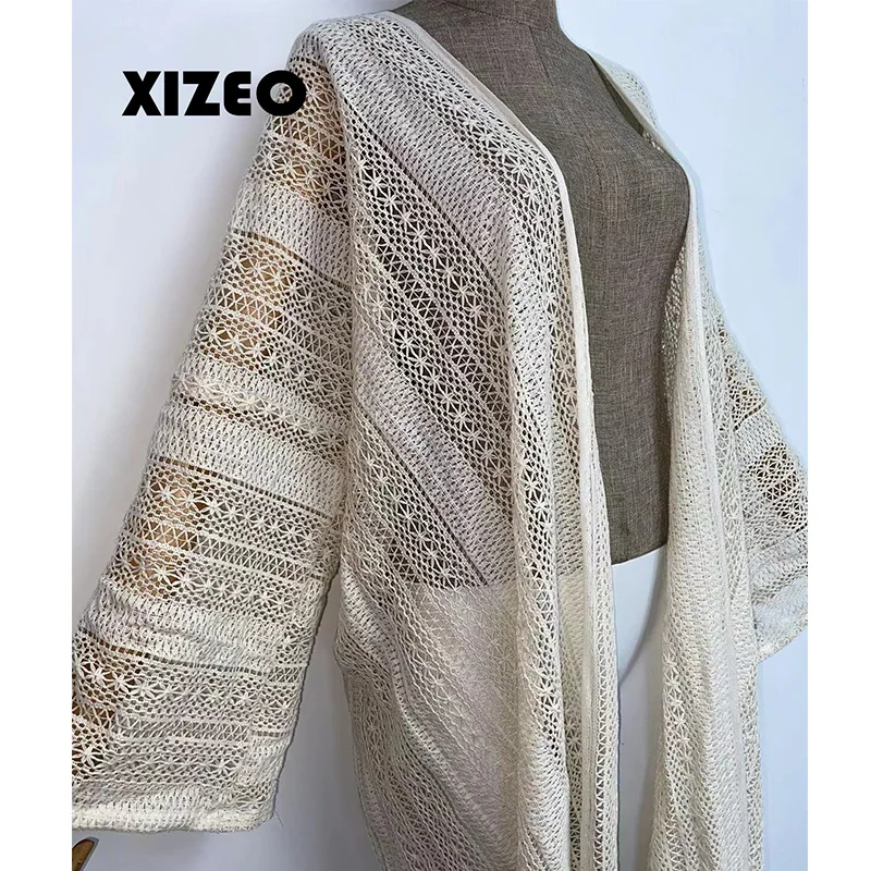 XIZEO Summer Beach Cover Up Women Cardigan Fashion Sexy Boho African Holiday Party Long Sleeve Silk Feeling Robe Kimono Kaftan