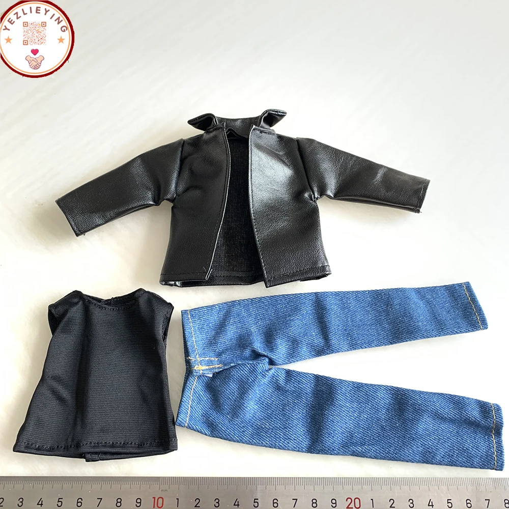 Tbleague 1/6 Scale Male Soldier Black Leather Jacket Blue Jeans Vest Suit Uniform Suit For 12in Body Action Figure Collectible