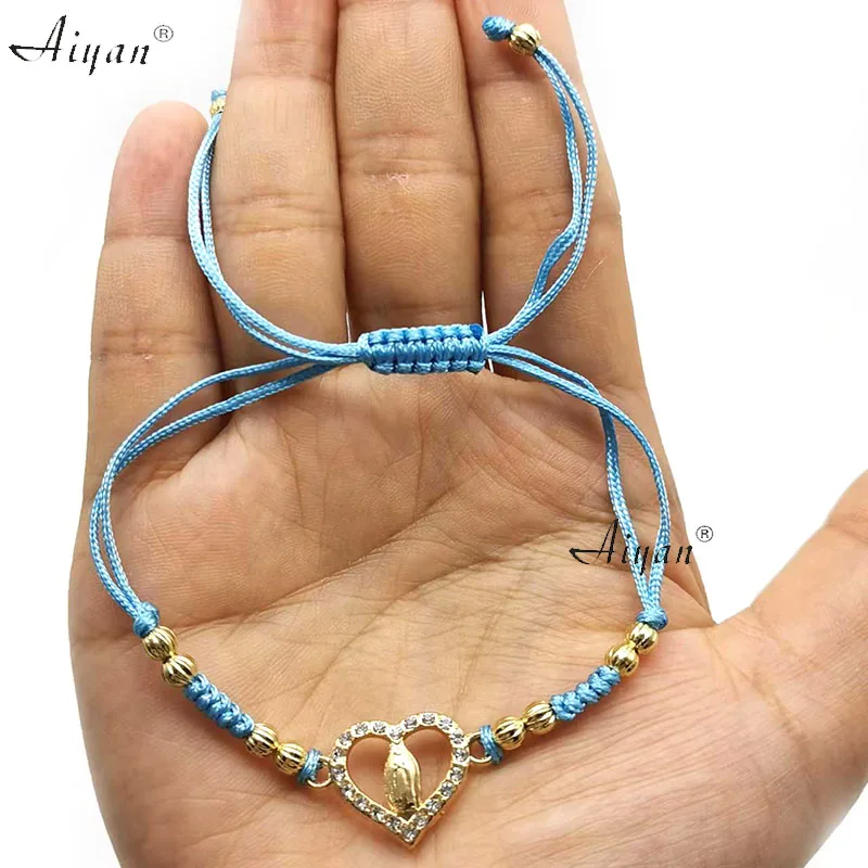 12Pieces  Religious  Virgin Maria Tie A Knot With 4MM Copper And Eyes Bracelet  Prayer  Or Have Protection Effect Given As Gifts