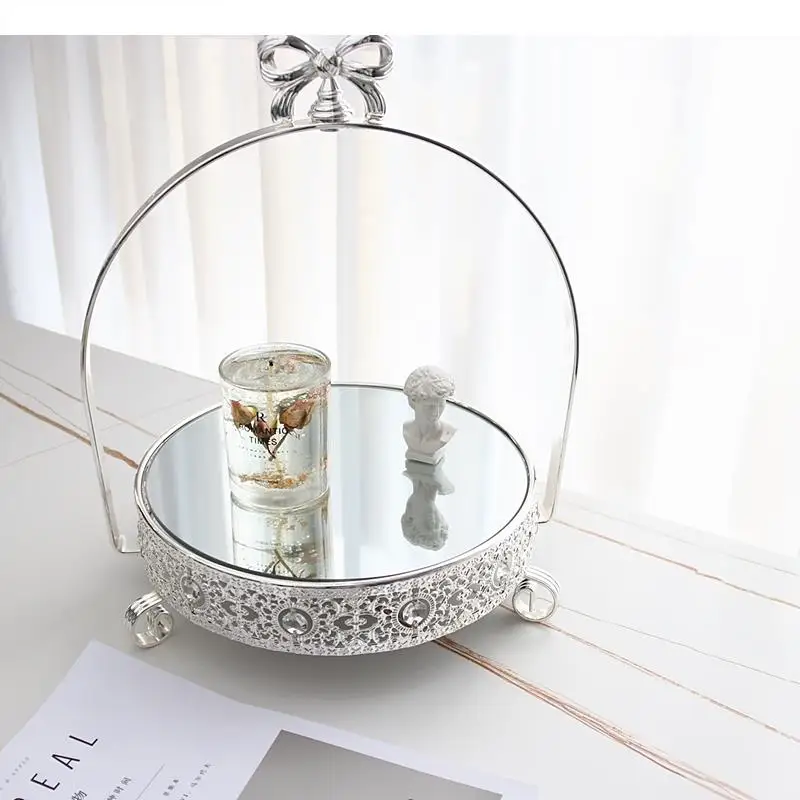 

Silvery Metal Mirror Cake Stand Pan Dessert Plate Desktop Storage Tray Home Decorative Display Shooting Props