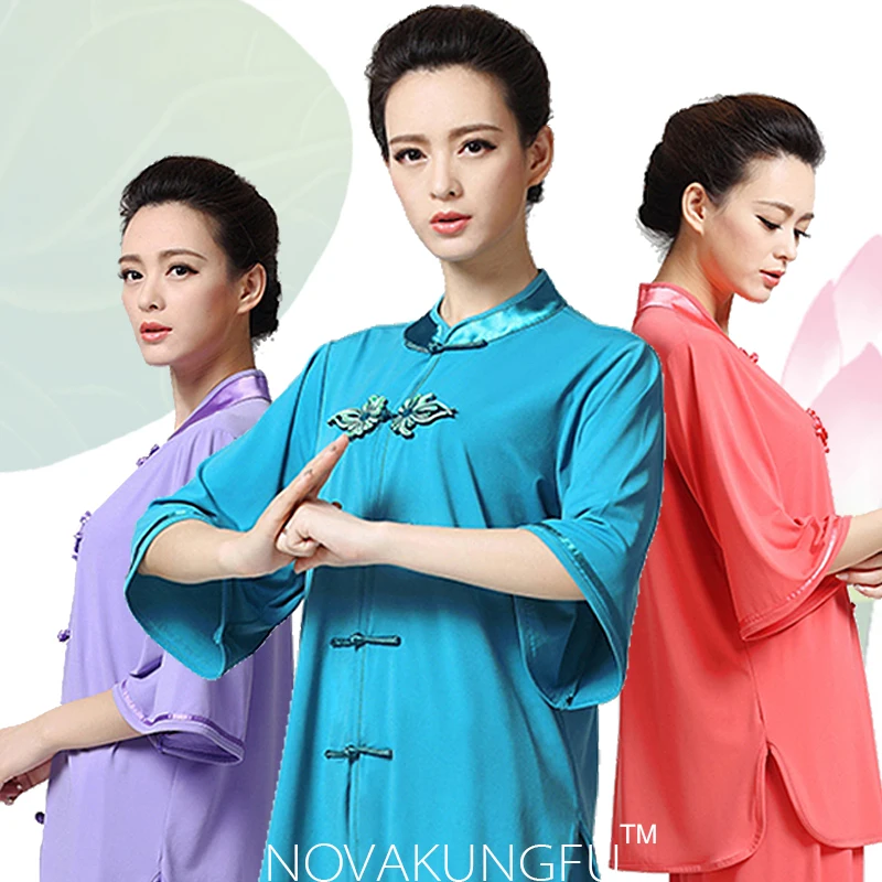 

Thin Tai Chi Uniform for Women, Mid-Sleeve Tai Chi Outfit for Women, Summer Competition and Performance Costume for Adults