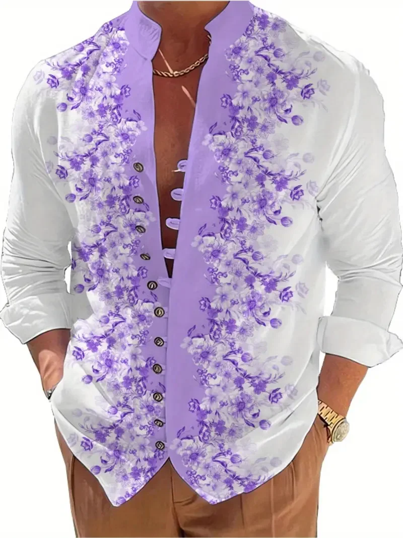 

Новая модная мужская рубашка с длинным рукавом на весну и лето, удобный топ с длинными рукавами и 3D цветочным принтом