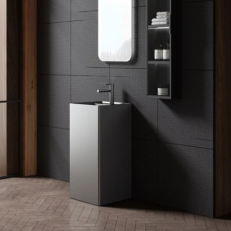 Gun gray pillar basin hotel wash basin ceramic floor-to-ceiling washbasin balcony bathroom engineering washbasin
