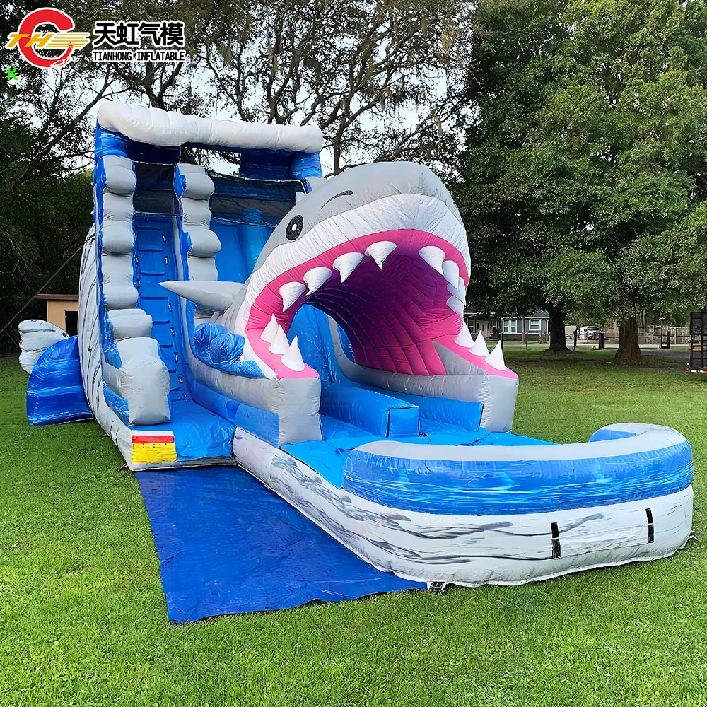 Glissière gonflable de requin d'ange de 12x7x6mH avec la piscine, glissière d'eau gonflable commerciale pour des enfants et des adultes