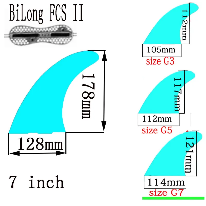 BLong FCS II Plug 2+1 Surfboard Fin XS Side and 7-inch Center Fins  Glass Fiber+Carbon Fiber Quilhas Surfing  Accessories