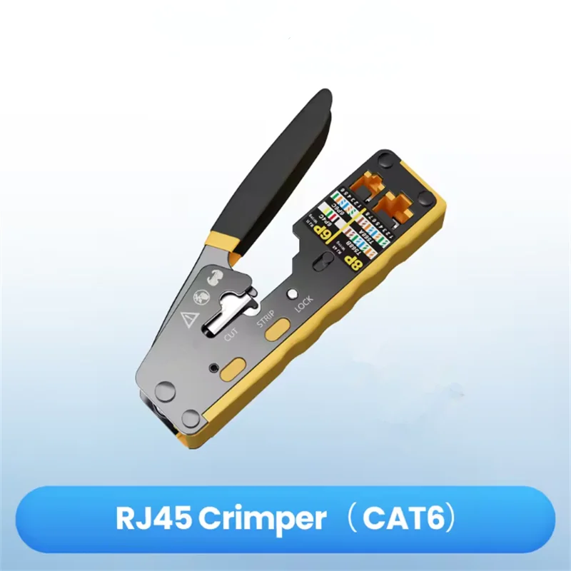 Straight RJ45 Crimping Tool Kit, Integrated Ethernet Crimper Cat7 Cat6 Cat5 Crimping Tool Ratchet Modular Data Cable Crimper
