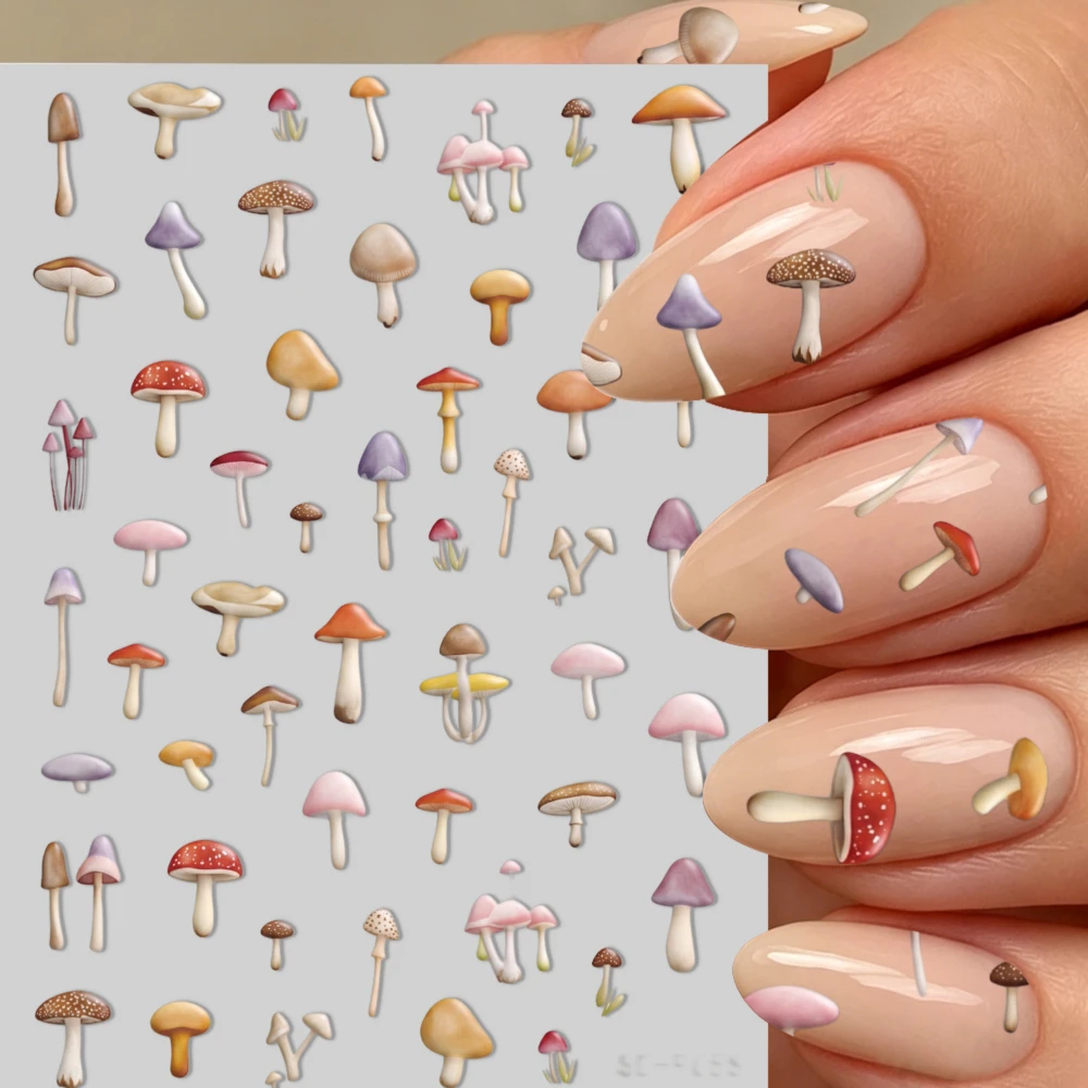 1/2 Stück Märchenhafte Rote Pilz-Nagelaufkleber Aquarell-Waldpilze Maniküre-Sticker Mini-Pilze Niedliche Maniküre-Slider – Detail 4