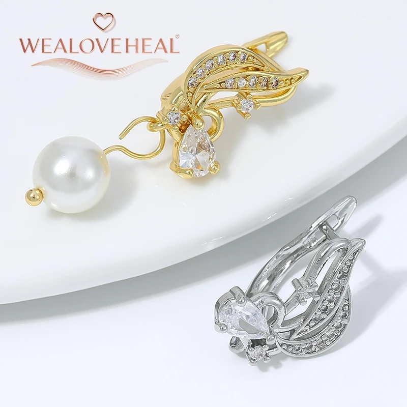 schmuckherstellung zubehör, 18K vergoldete Messing-Blumen-Ohrringhaken mit Pavé-Tropfen-Zirkonia-Ohrdraht, DIY-Ohrhänger-Schmuckherstellungszubehör – Detail 18