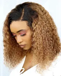 T1B/30 4x4 Lace Closure Wigs Kinky Curly Lace Closure Wig Omber Brown Human Hair Wigs BOB Wigs For Women 10