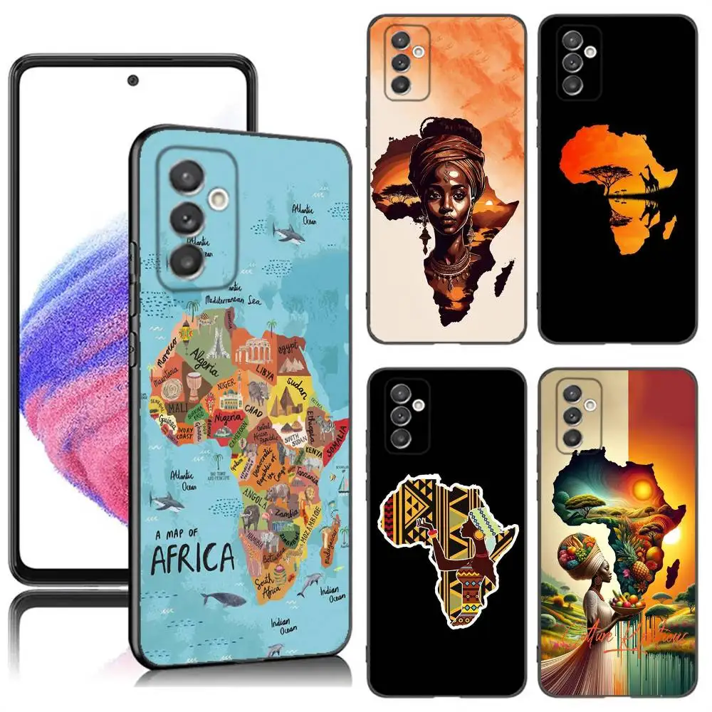 حافظة هاتف Geogra لخريطة أفريقيا لهاتف سامسونج S24,23,22,30,21,10,9,Ultra,Plus,Lite,FE,5G حافظة سوداء ناعمة