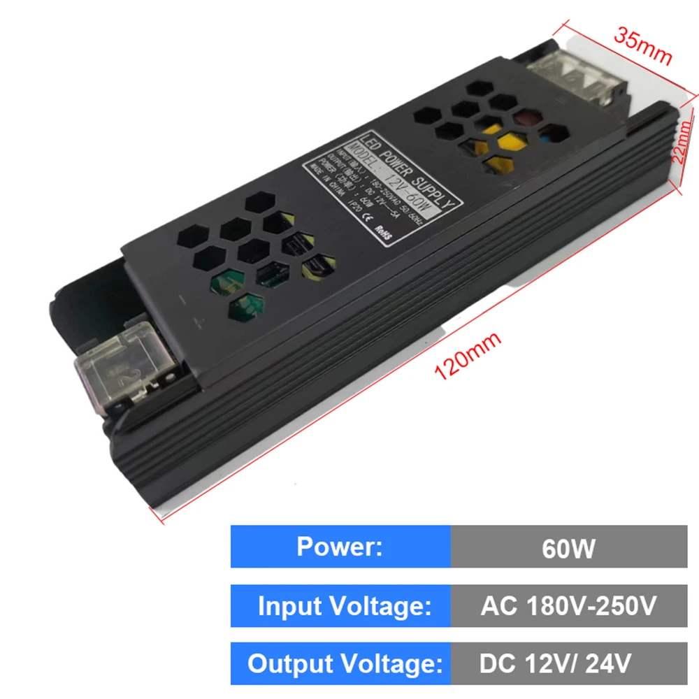 DC 12V 24V Switching Power Supply AC180-250V Mute Lighting Transformers 60W 100W 200W 300W 400W LED Light Driver Power Adapter