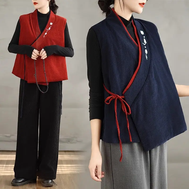 

Короткий топ в этническом стиле, осенне-зимний новый китайский ретро-жилет Lloose с кружевной вышивкой, вельветовый жилет Han Element, куртка A489