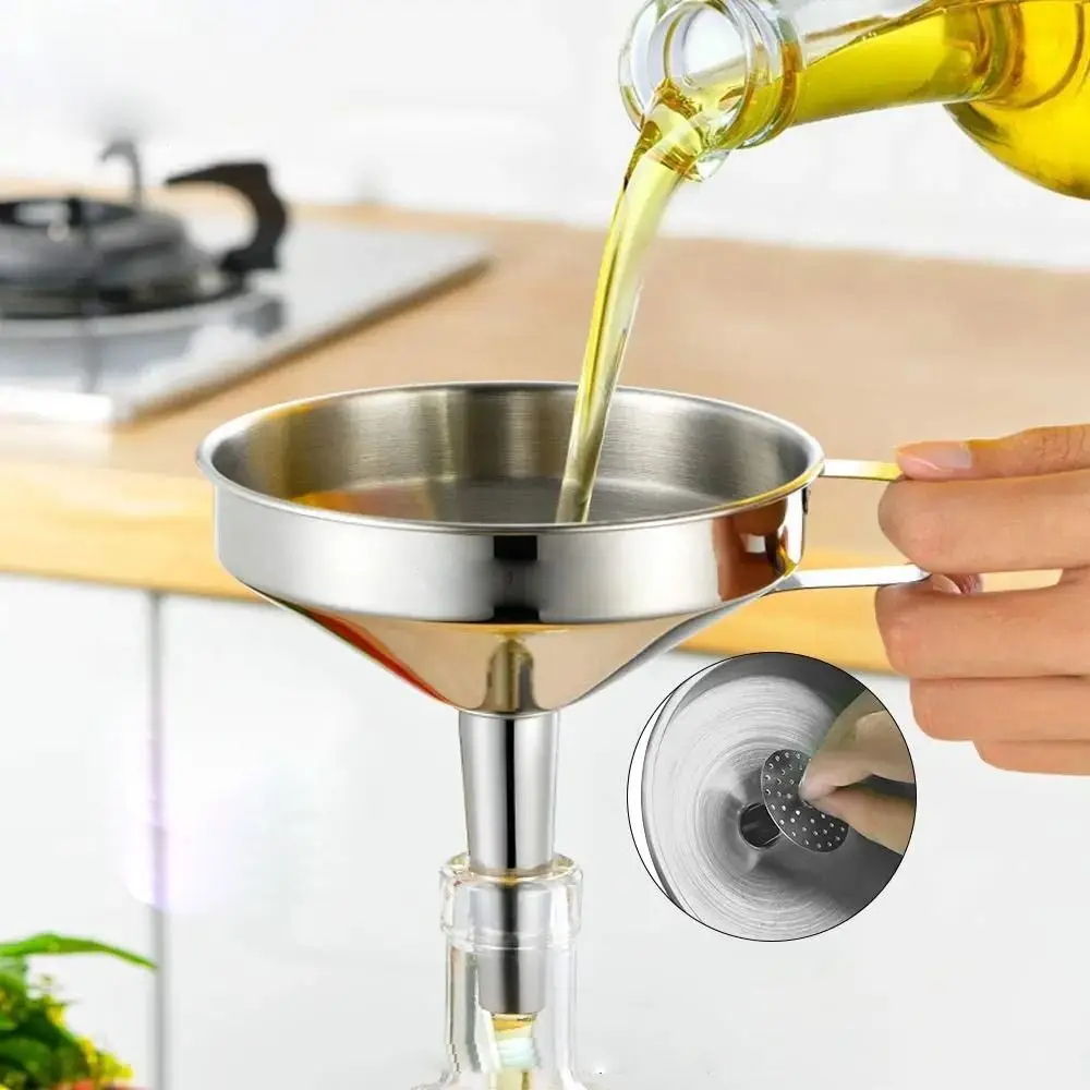 Edelstahltrichter mit breiter Öffnung und abnehmbarem Filter, Gewürz- und Speiseölfiltersieb, Küchenwerkzeug, Wein-Spülwerkzeug – Detail 12