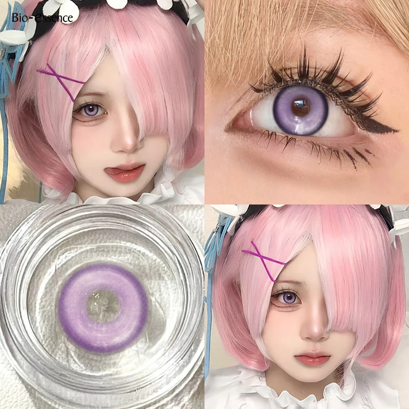 Bio-essence 1 par de lentes de contacto de Color para Cosplay de Halloween para ojos accesorios de Anime lentes locos pupilentes morados