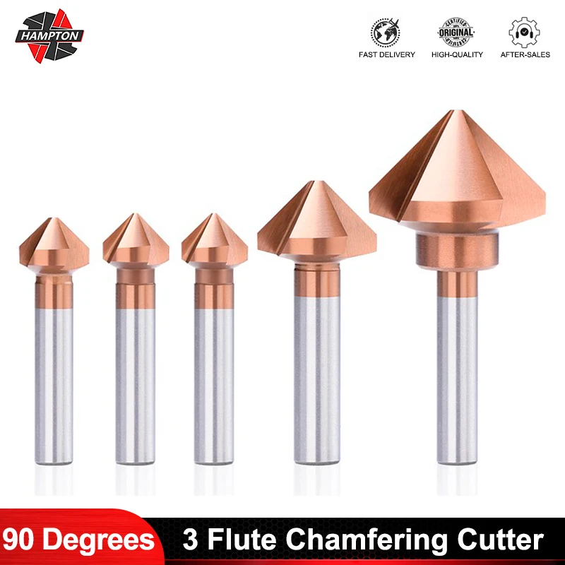 

HAMPTON 3 Flute Chamfer Cutter 90 Degrees TiCN Coated HSS Drill Bit 4.5-50mm Countersink Drill Bit Wood Metal Hole Cutter