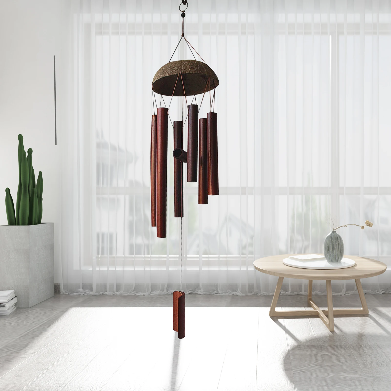 Bamboo Coconut Shell Wind Chimes Outdoor Bamboo Wind chimes for Outdoor Garden Decoration Dark Colored  Coconut Shell 6 Tubes