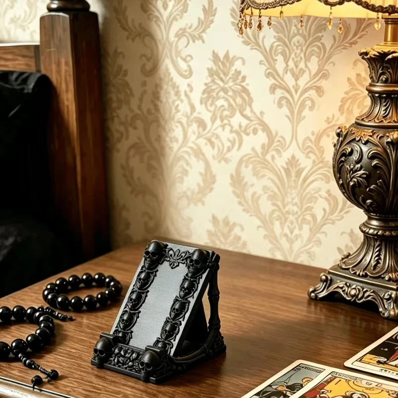 Gothic Skull Phone Stand 3D Printed Skeleton Cell Phone Holder Halloween Decor Desktop Smartphone Support for Desk Home Office