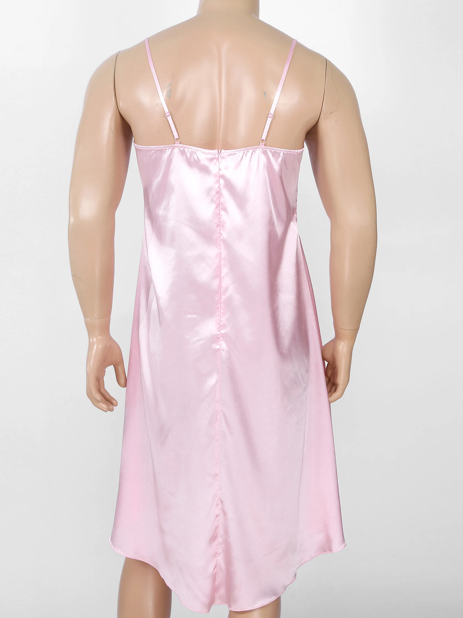 Chemise de nuit en satin patchwork de dentelle pour hommes, vêtements de nuit Sissy, sous-vêtements en élasthanne croisée, lingerie sexy, robe de