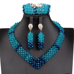 Sky Blue Crystal Beads Jewelry Sets African Wedding Jewelry Sets Trendy Nigerian Party V-Type Beads Sets Free Shipping ABG159