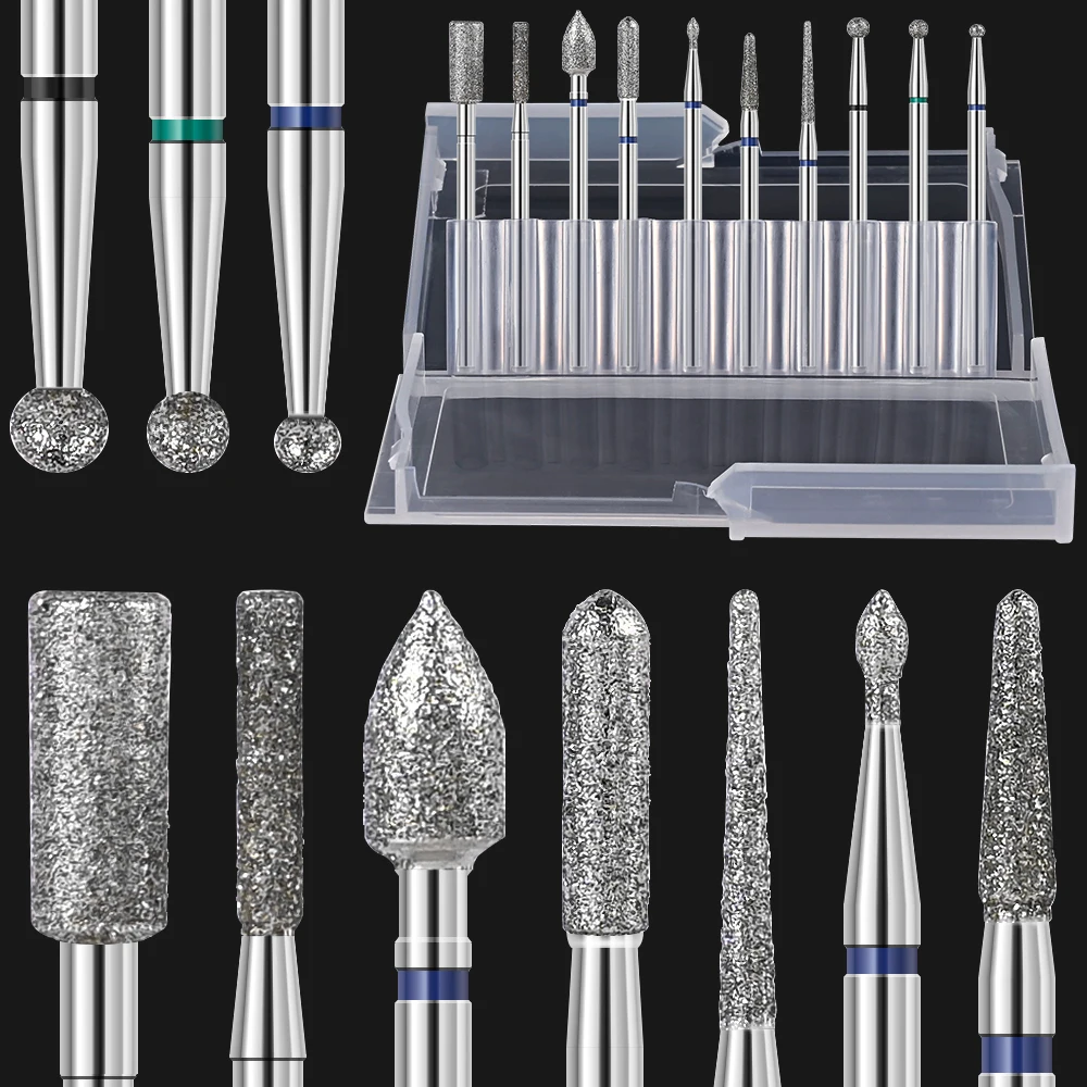 10pcs Acrylic &Gel Nail Removal Manicure Tools HDiamond Sand Nail Drill Bit Set ypoallergenic Cuticle Polishing Nail Shaping Kit