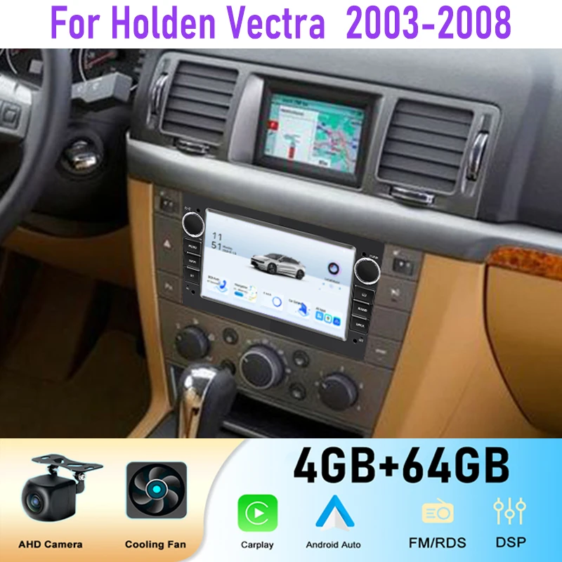 

7" 4+64GB For Holden Vectra 2003-2008 Reversing Image Google Map Camera Stereo Wifi GPS BT Wireless Carplay Car Radio