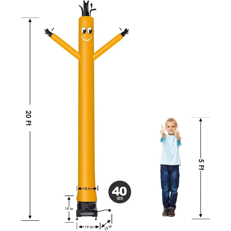 공기 팽창식 튜브 가이 인형 춤추는 남자, 1HP 송풍기, 완전한 세트, 20 피트, 18 인치 (노란색), 20 피트