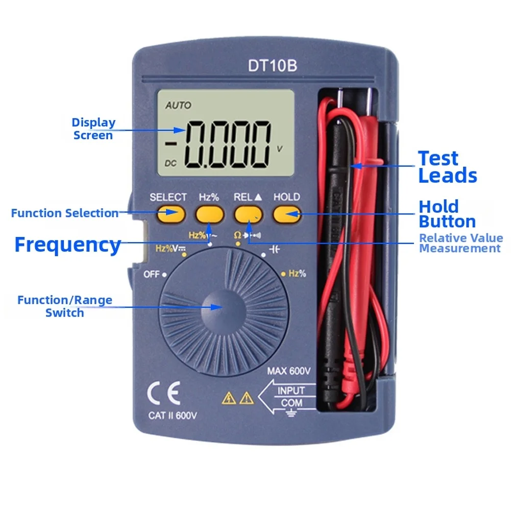 Dt10B Digital Multimeter-Ultra Thin Pocket Auto Range AC DC Voltage Resistance Capacitance Frequency Tester For Electrical