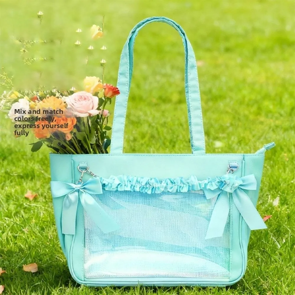 

Large Capacity Bow Ita Shoulder Bag Sweet Japanese Style Transparent Pocket Itabag Clear Badge Display Shoulder Bag