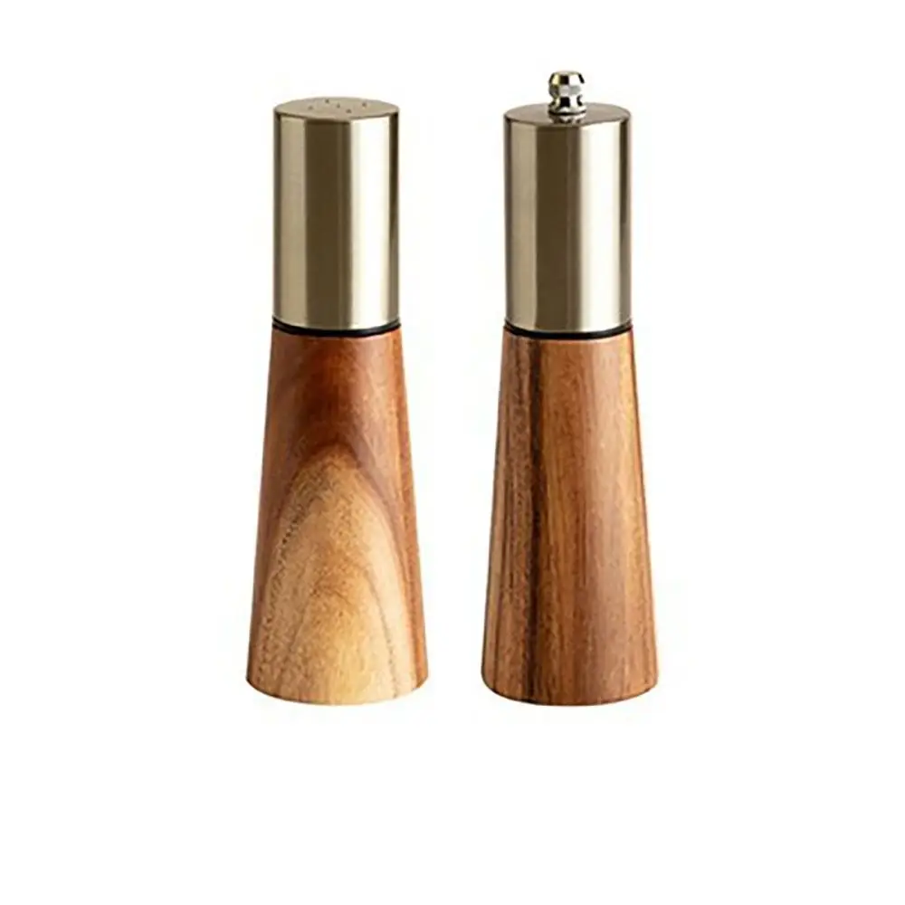 1/2pcs Stainless Steel/wood Pepper Mill Grinder Manual 7.1*2.4 Inch/7.28*2.4 Inch Gold Seasoning Pot Hand Grinder Restaurant